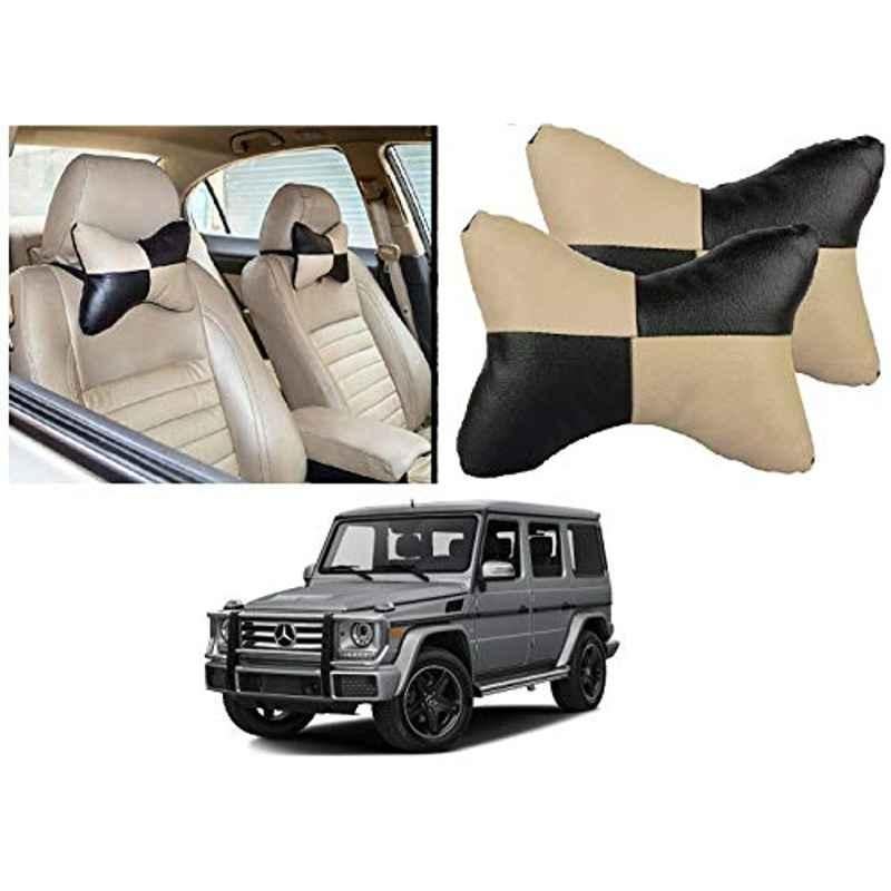 Kozdiko 2 Pcs Black & Beige Car Square Chess Design Neck Rest Seat Pillow Set for Mercedes Benz G-Class