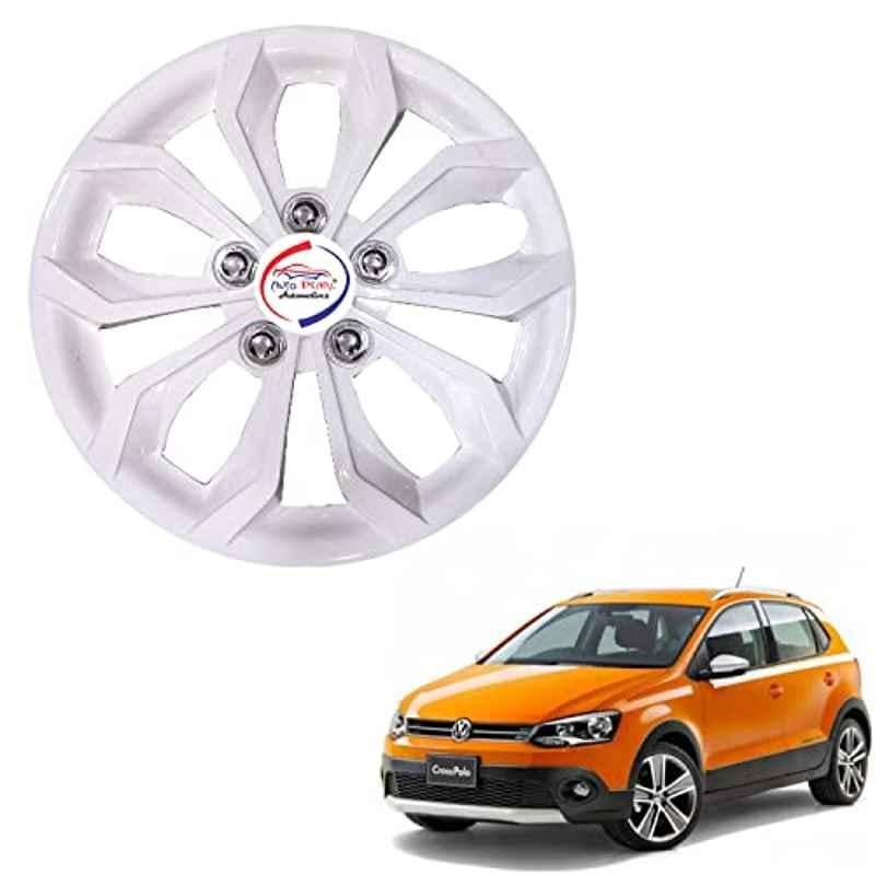 Auto Pearl 4 Pcs 15 inch ABS Pearl White BBR43 Hubcap Wheel Cover Set with Retention Ring for Volkswagen Polo Cross 2014