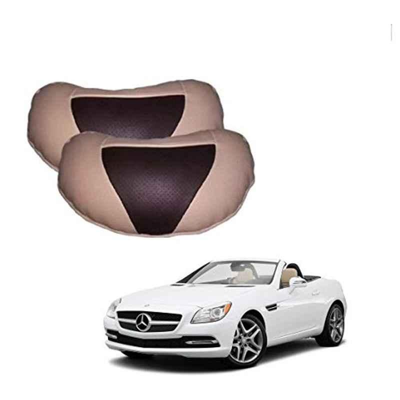 Kozdiko 2 Pcs Beige & Brown Car Neck Rest Cushion Pillow Set for Mercedes Benz SLK-Class