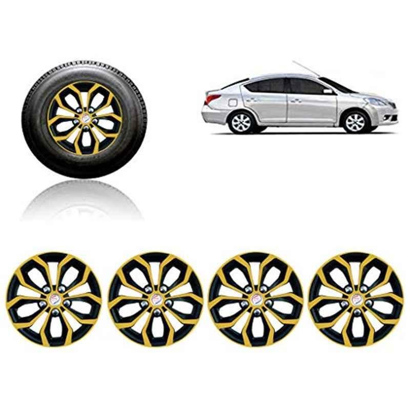 Auto Pearl 4 Pcs 15 inch ABS Golden & Black Car Wheel Cover Set for Nissan Sunny