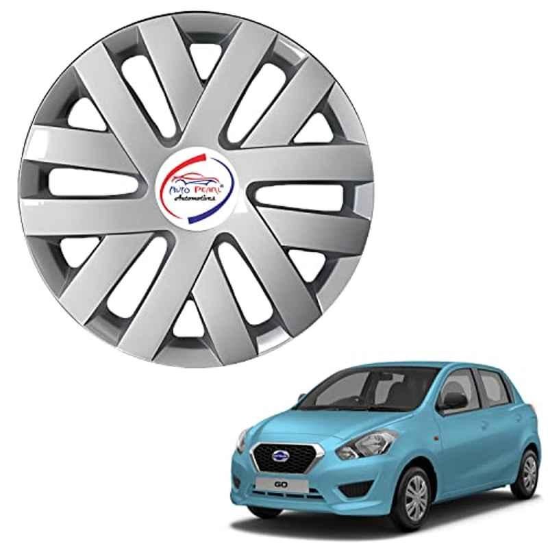 Auto Pearl 4 Pcs 13 inch ABS Polo Silver PBY 03 Hubcap Wheel Cover Set with Retention Ring for Datsun Go