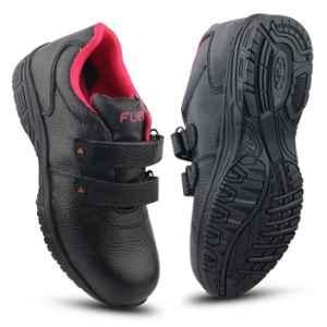 Fuel Gracy Grain Leather Steel Toe Black Safety Shoes with Rubber Sole, Size: 3