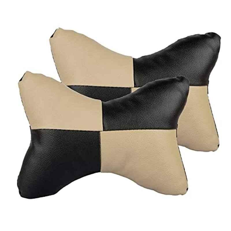 Kozdiko 2 Pcs Black & Beige Car Square Chess Design Neck Rest Seat Pillow Set for Jaguar XJ-Type