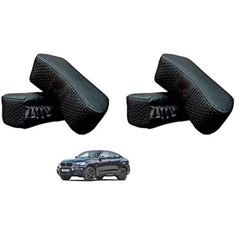 Kozdiko 4 Pcs CV Designer Black Leatherite Neck Rest Car Cushion Pillow Set for BMW X6