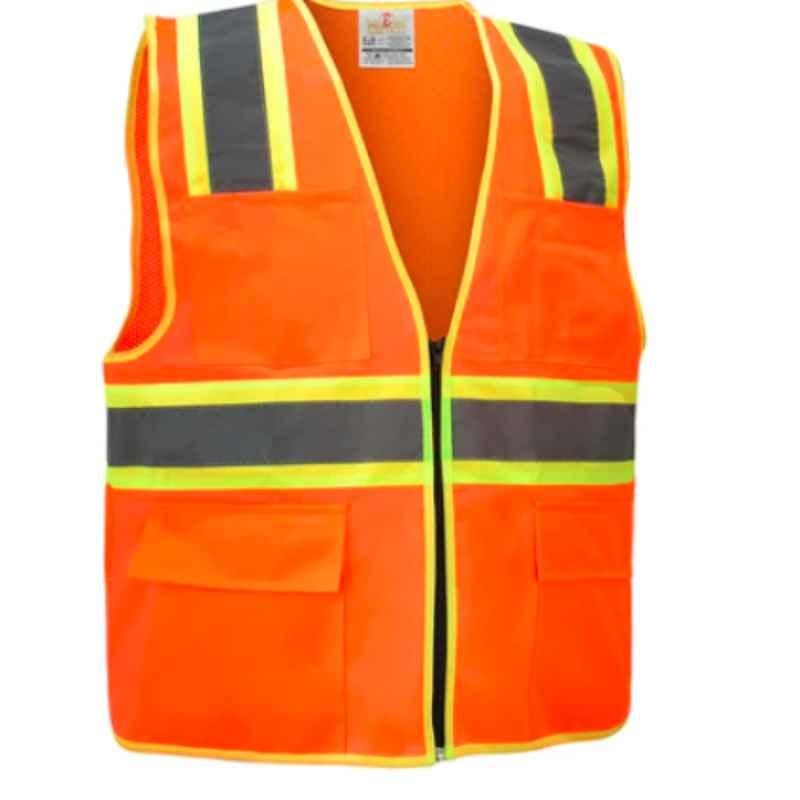 3C Products ANSI/ISEA 107-2015 Class 2 Safety Orange Solid Front, Mesh Back  Surveyor Safety Vest w/ Tablet-Pockets, Mic Tabs and Pen Holder - SV2800-XL  