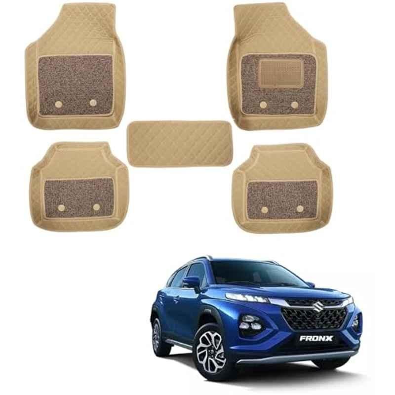 Kozdiko 5 Pcs Waterproof & Luxury 7D Beige Leatherette Car Floor Mats Set for Maruti Suzuki Fronx