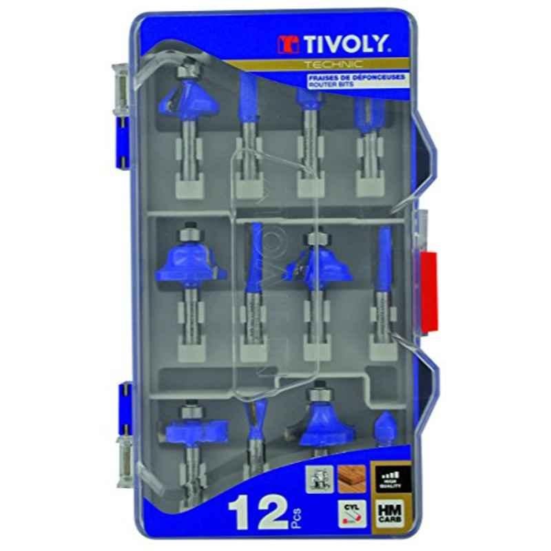 Tivoly 12 Pcs Blue Assorted Shape Router Bits Set, XT606470003