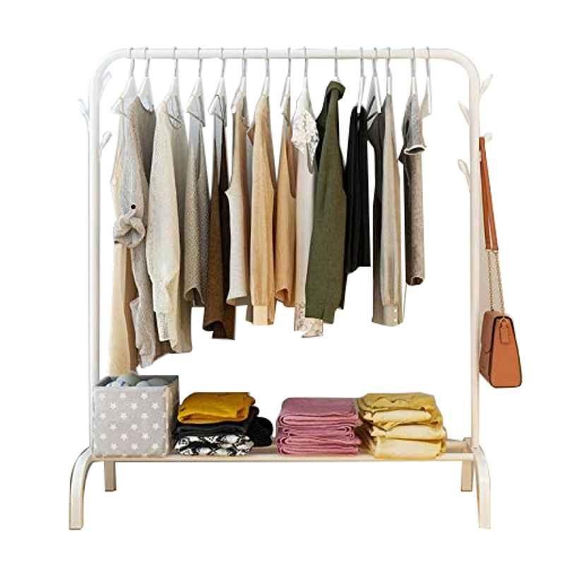 Rubik 120cm Steel White Clothes Hanger Stand with Hooks