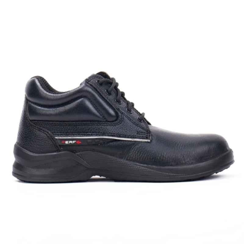 Perf Turbo-X High Buff Grain Leather Steel Toe Black Safety Shoes, Size: 8