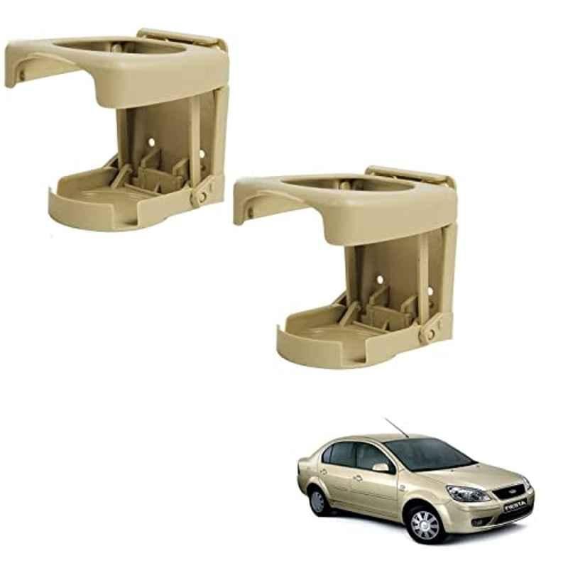 Kozdiko Plastic Beige Foldable Car Drink Holder for Ford Fiesta Old (Pack of 2)