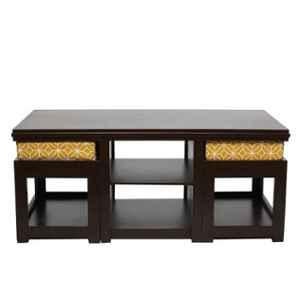 Evok Attractive Fabric Ochre Coffee Table with Cushioned Stool Set, FLILCTFBMTYL11333M