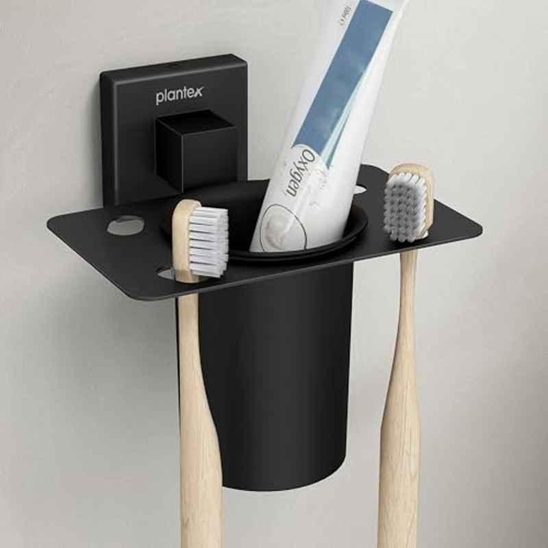 Plantex Tumbler Holder for Bathroom/Stainless Steel Toothpaste Holder/Toothbrush Holder/Bathroom Accessories Black
