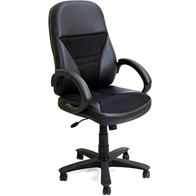 KDF Mart Upholstery Fabric Black Medium Back Adjustable Executive Swivel Chair with Back Support, MIS116