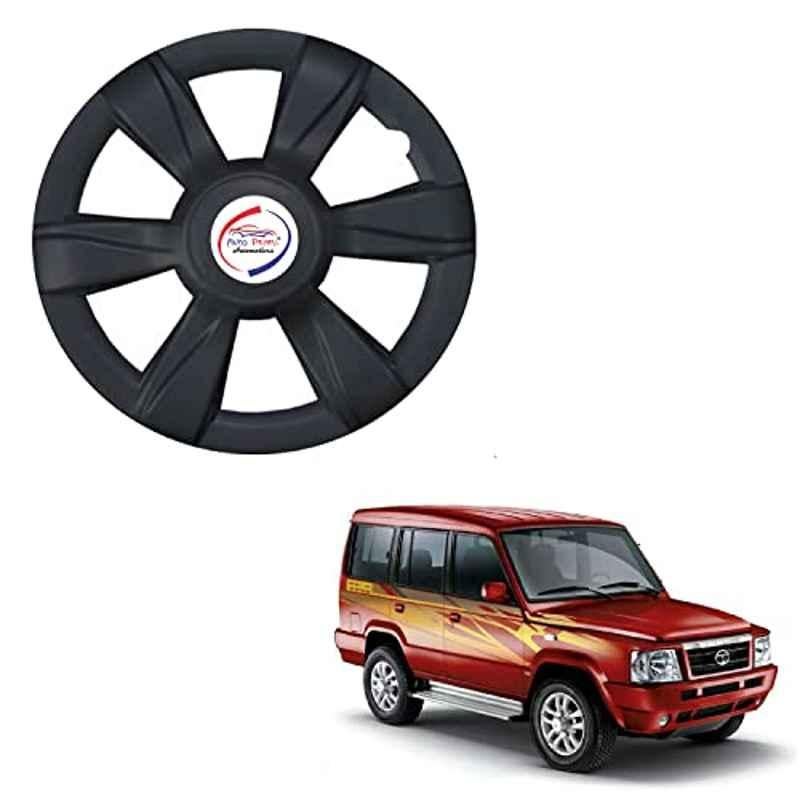 Auto Pearl 4 Pcs 15 inch ABS Xylo Black Hubcap Wheel Cover Set with Retention Ring for Tata Sumo