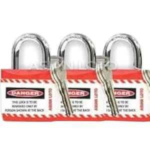 Asian Loto 3 Pcs Metal & Plastic Red Regular Shackle Jacket Padlock Set with 3 Keys, ALC-LPR