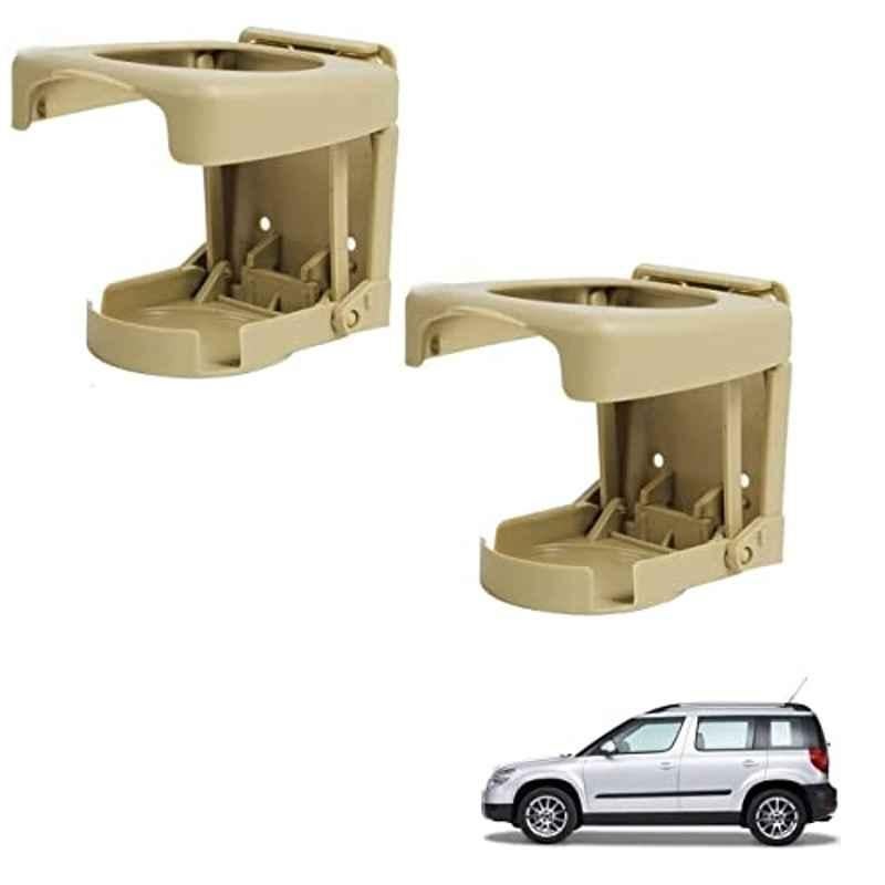 Kozdiko Plastic Beige Foldable Car Drink Holder for Skoda Yeti (Pack of 2)