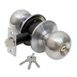Plantex Stainless Steel Door Lock Cylindrical Lock with 3 Keys/Tubular Door Knob/Lock for Main Door/Bedroom Matte
