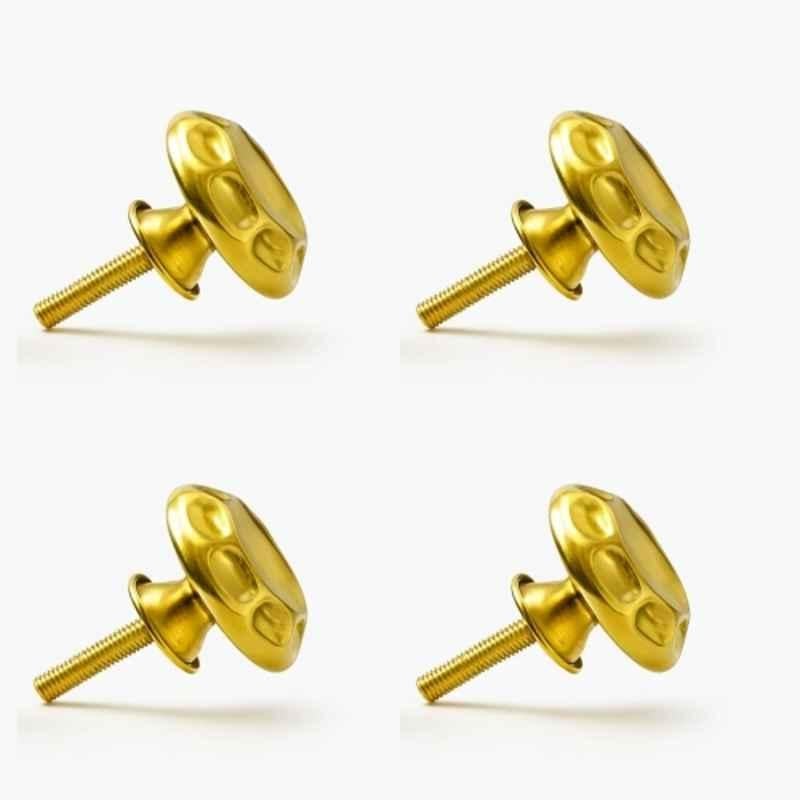 Mix & Match Crown 40mm Brass Golden Round Handmade Cabinet Knob for Wardrobe, Drawer & Cupboard (Pack of 4)