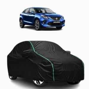Aarex Auto Polyester Black 100% Waterproof Car Body Cover with Mirror Pocket, Inner Cotton Triple Stitched & Adjustable Belt Bottom Elastic for Maruti Suzuki Baleno