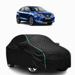 Aarex Auto Polyester Black 100% Waterproof Car Body Cover with Mirror Pocket, Inner Cotton Triple Stitched & Adjustable Belt Bottom Elastic for Maruti Suzuki Baleno