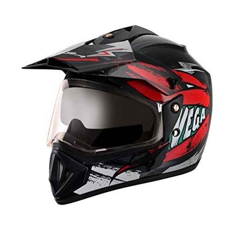 Vega Medium Size Dull Black Red Off Road D/V Fighter Motorbike Helmet