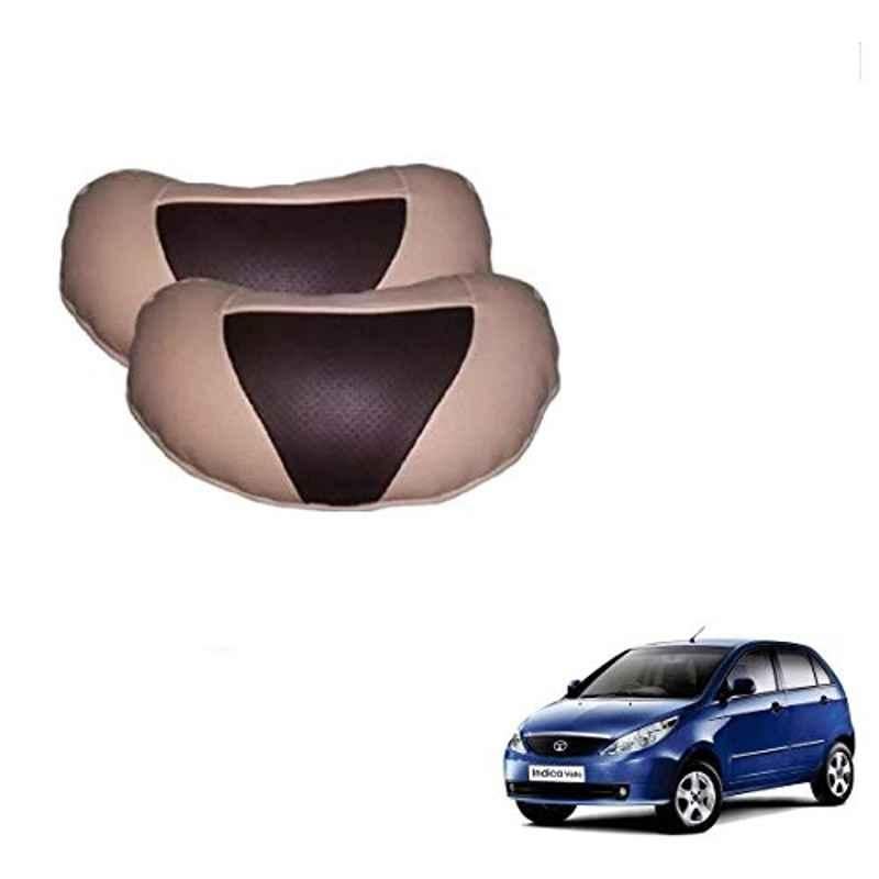 Kozdiko 2 Pcs Beige & Brown Car Neck Rest Cushion Pillow Set for Tata Indica Vista