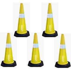 Ladwa 5 Pcs 750mm PVC Impact Resistant Yellow Road Traffic Safety Cone with 5m Chain & 5 Hooks Set