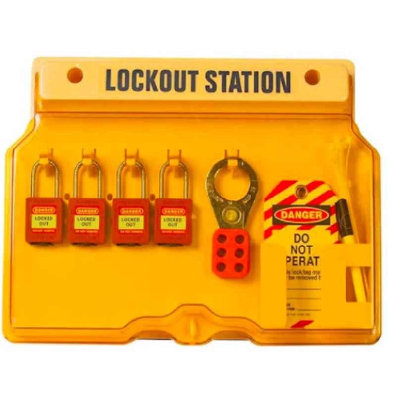 Loto 3320x420x70mm Polycarbonate Yellow Lockout Station with Cover, LS-MST04-CS