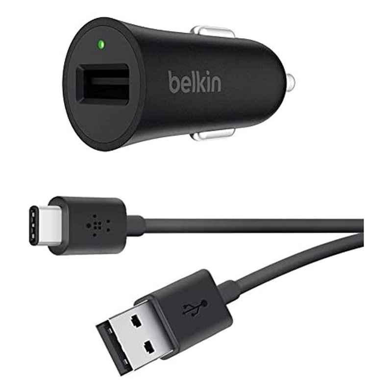 Belkin 3A 18W Black Smart Charging Car Charger with USB A to USB C Cable, F7U032BT04-BLK
