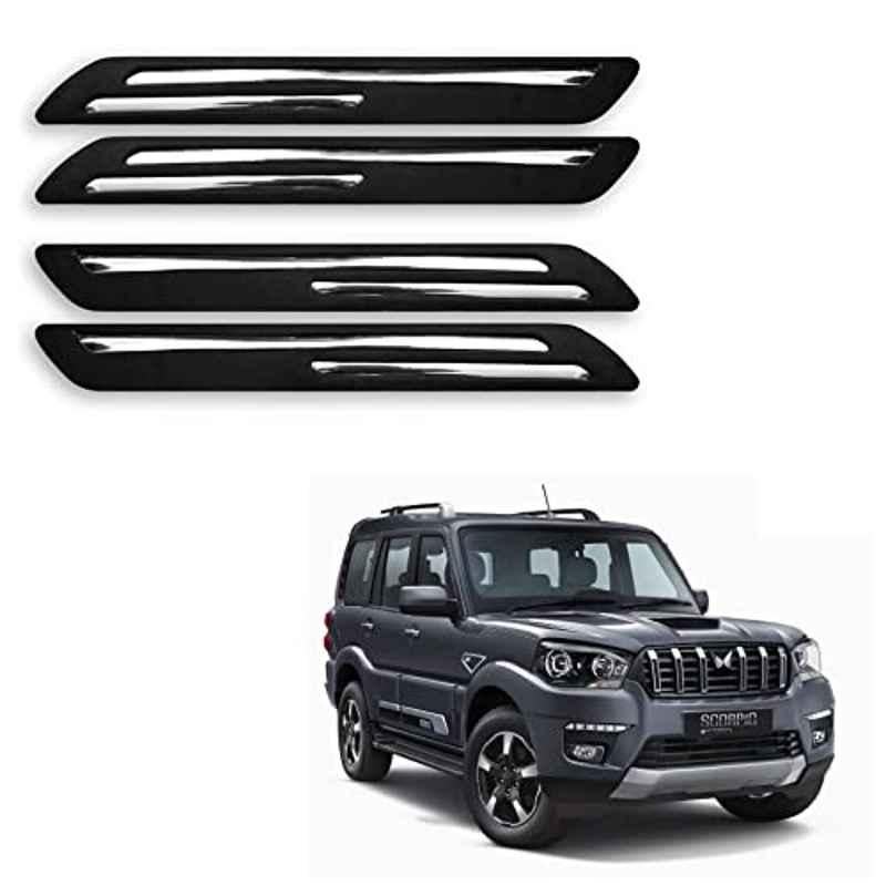 Kozdiko 4 Pcs Rubber Black Double Chrome Strips Car Bumper Protector Guard Set for Mahindra Scorpio Classic