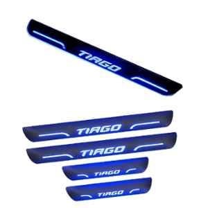 Car Accessories Hub 4 Pcs Acrylic Black Sill Scuff Plate Set with Blue LED for Tata Tiago EV All Model
