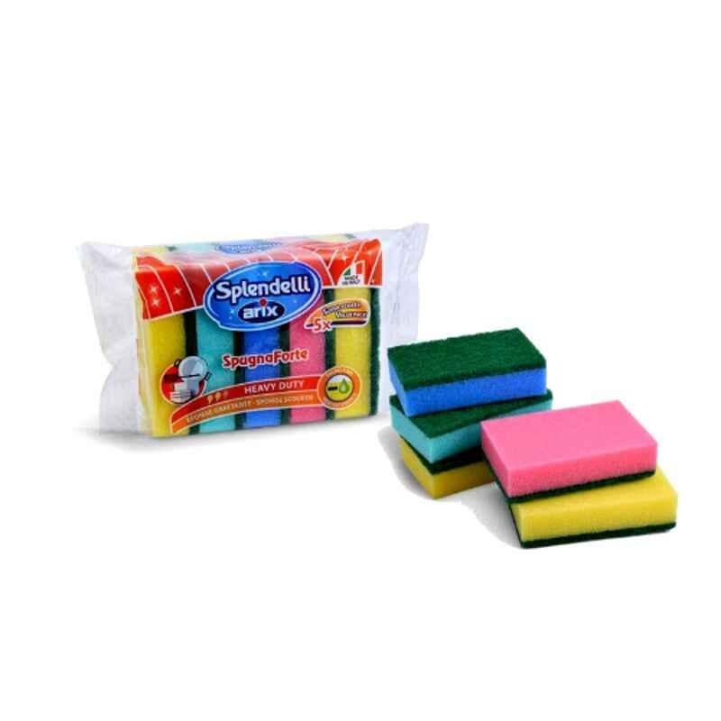 Arix 5 Pcs HDPE Scourer Colour Sponge, 1275(ARX-0045)