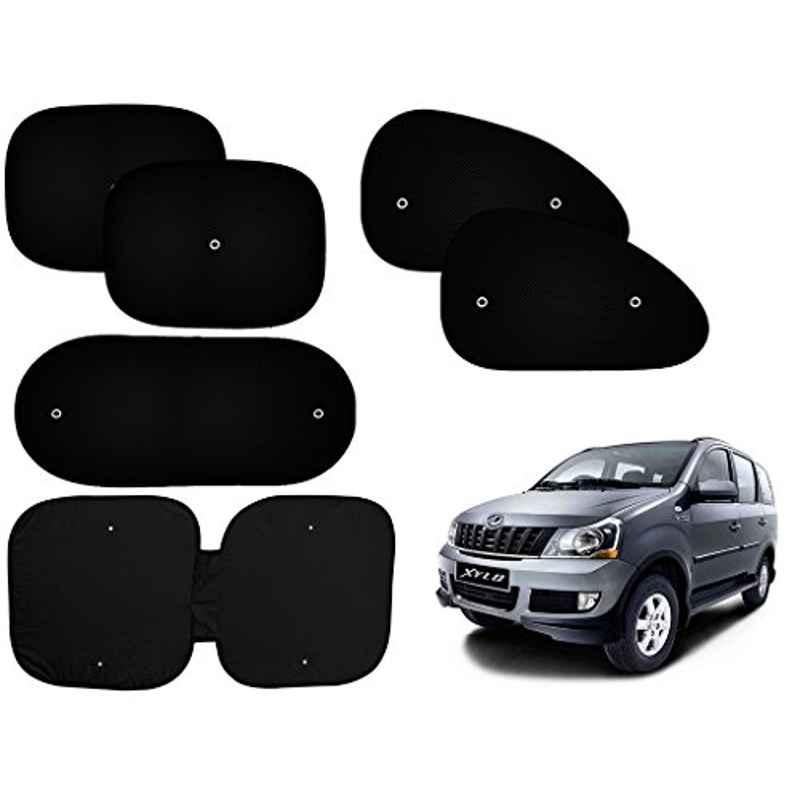Auto Pearl 6 Pcs PVC & Mesh Black Window, Front & Rear Sun Shade Set for Mahindra Xylo
