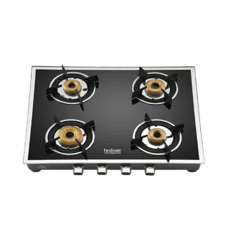 Hindware Vego 4B Glass Top Cooktop with 4 Brass Burner & Manual Ignition, CT 100179