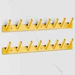 Plantex Wall Hooks for Hanging Cloth/Stainless Steel Towel Hangers/Bathroom Robe Hooks/Door Hangers/Square Wall Hook/Hook Rail for Hanging Keys 8 Hooks (Pack of 2), PVD Gold