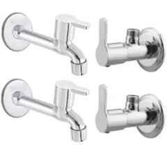 Senkiddpro 2 Pcs Stainless Steel Wall Mounted Angle Cock & 2 Pcs Long Body Tap Combo