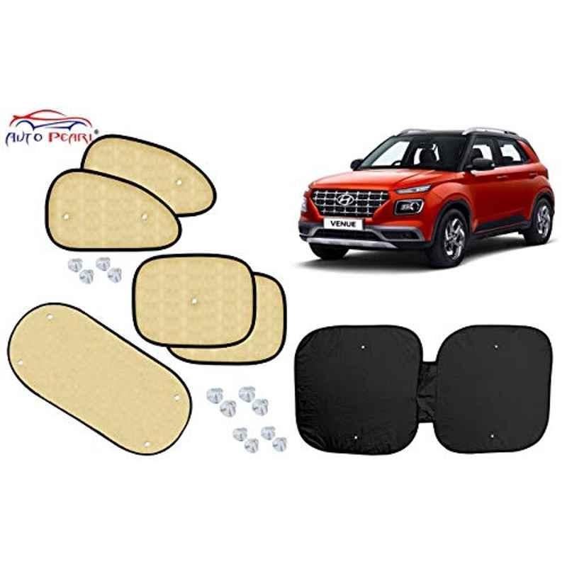 Auto Pearl 6 Pcs PVC & Mesh Beige Window, Front & Rear Sun Shade Set for Hyundai Venue