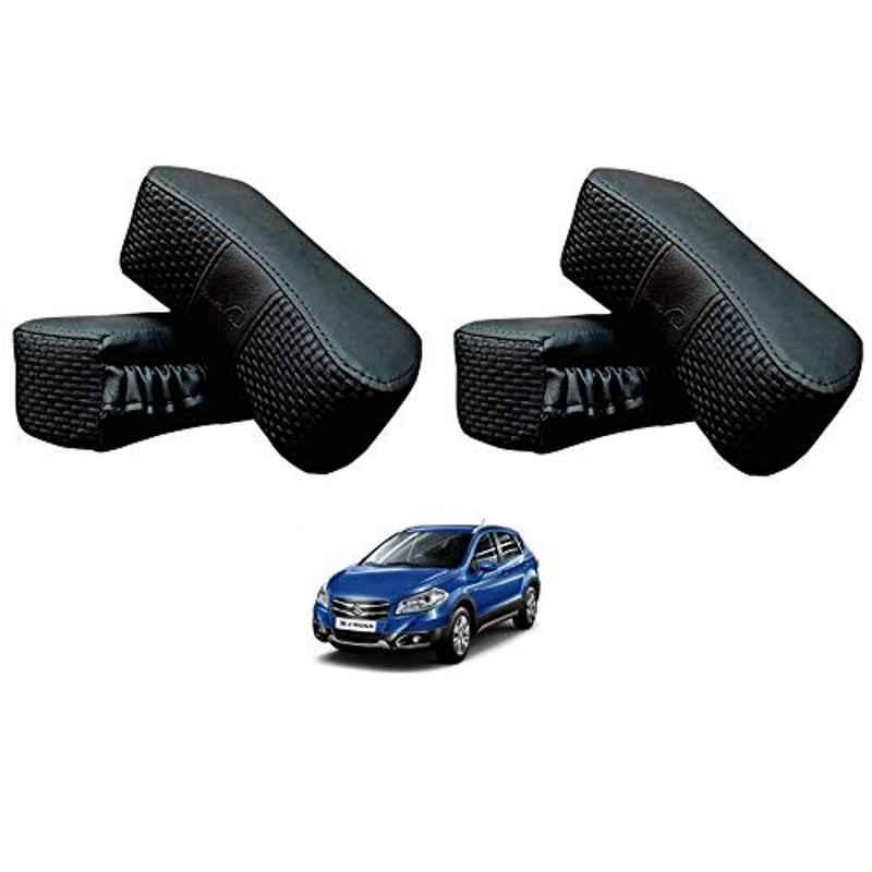 Kozdiko 4 Pcs CV Designer Black Leatherite Neck Rest Car Cushion Pillow Set for Maruti Suzuki S-Cross