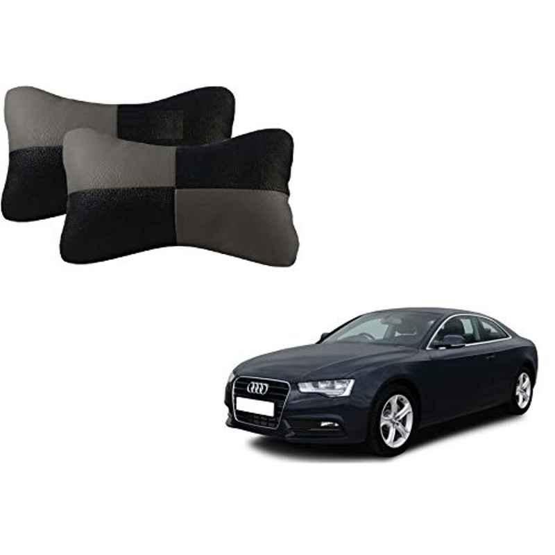 Kozdiko 2 Pcs Leather Grey & Black Neck Rest Car Cushion Pillow Set for Audi A5