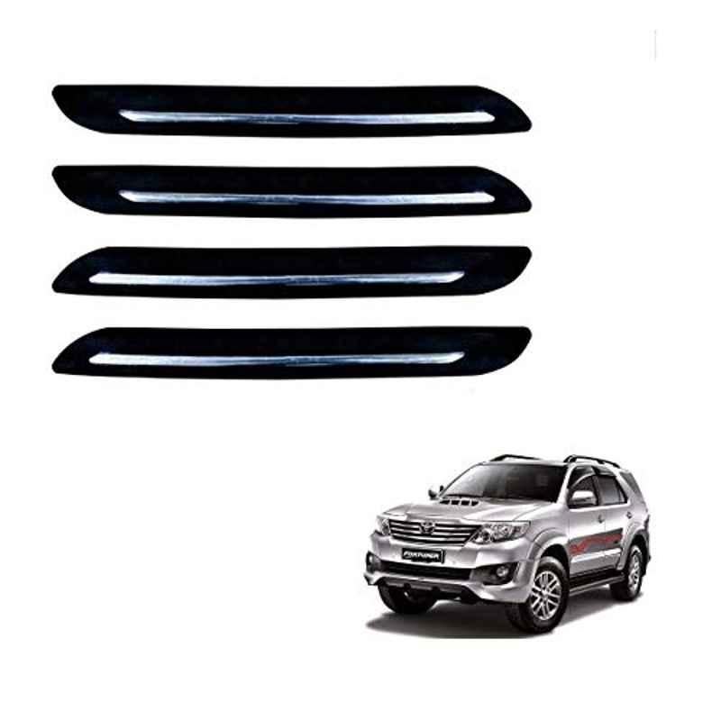 Kozdiko 4 Pcs PVC Black Car Bumper Protector Set with Chrome Strip for Toyota Old Fortuner