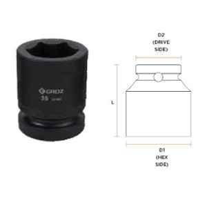 Groz 27mm 1 inch Drive Hex Impact Deep Socket, ISKT/H/0-1/27D