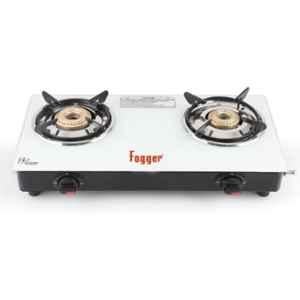 Fogger Nano 2 Burner White Toughened Glass Top Manual Ignition Gas Stove with 2 Years Warranty