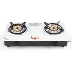 Fogger Nano 2 Burner White Toughened Glass Top Manual Ignition Gas Stove with 2 Years Warranty