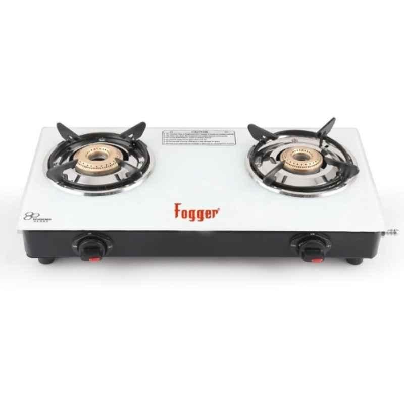 Fogger Nano 2 Burner White Toughened Glass Top Manual Ignition Gas Stove with 2 Years Warranty