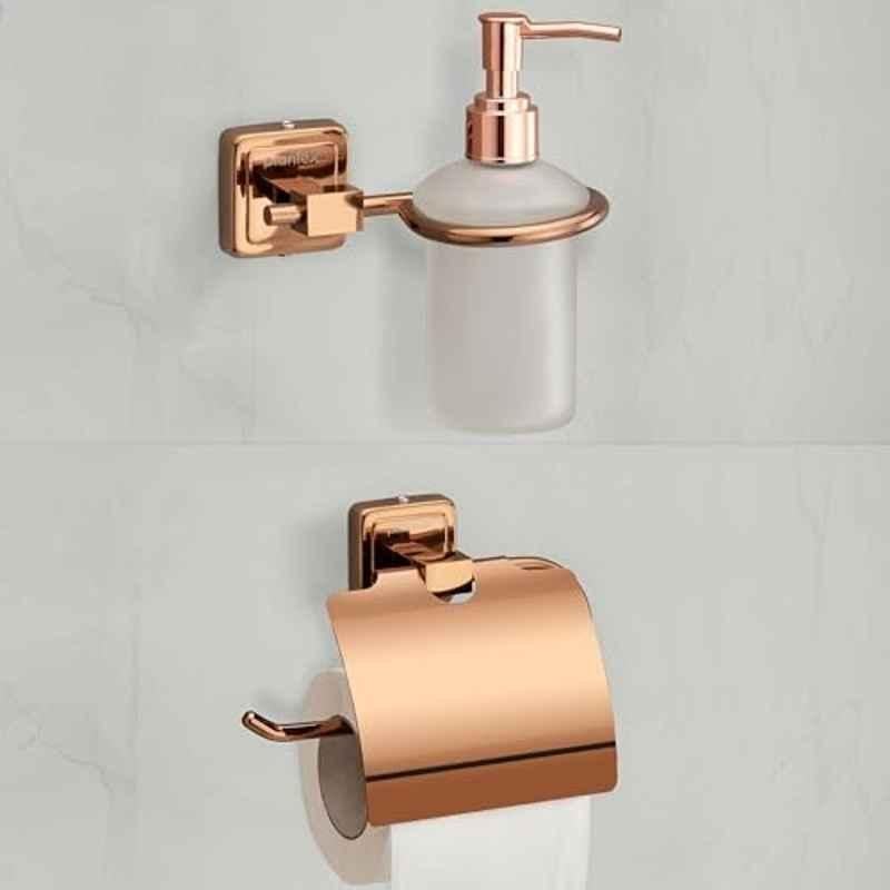 Plantex 2 Pcs Decan Stainless Steel 304 Rose Gold Liquid Soap Dispenser & Toilet Paper Holder Set