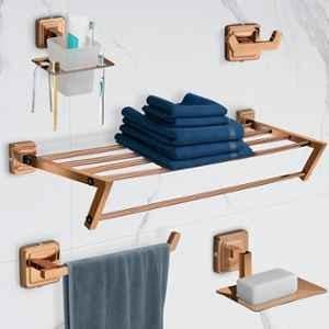 Plantex 5 Pcs 304 Grade Stainless Steel Rose Gold Towel Rack Set for Bathroom/Soap Dish/Napkin Ring/Tumbler Holder/Robe Hook/Decan Bathroom Accessories