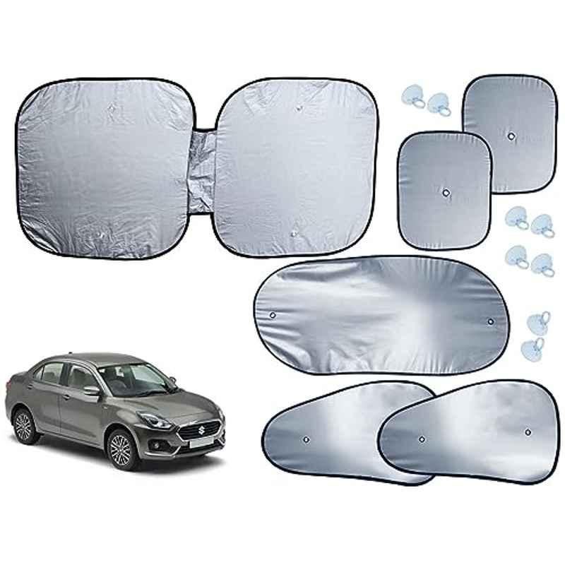 Auto Pearl 6 Pcs Polyester Black & Silver Window, Front & Rear Sun Shade Set for Maruti Suzuki Swift Dzire 2020