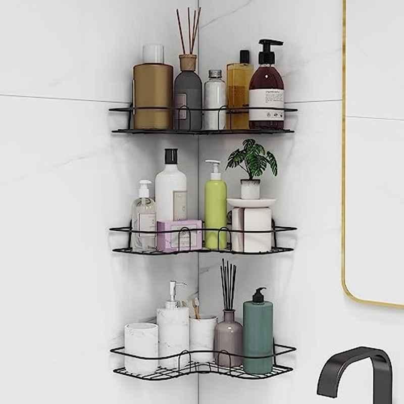 Plantex Alloy Steel Black Wall Mount Corner Shelf for Bathroom, APS-351 (Pack of 3)