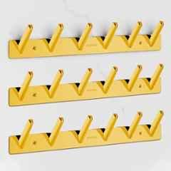 Plantex Wall Hooks for Hanging Cloth/Stainless Steel Towel Hangers/Bathroom Robe Hooks/Door Hangers/Square Wall Hook/Hook Rail for Hanging Keys 6 Hooks (Pack of 3), PVD Gold