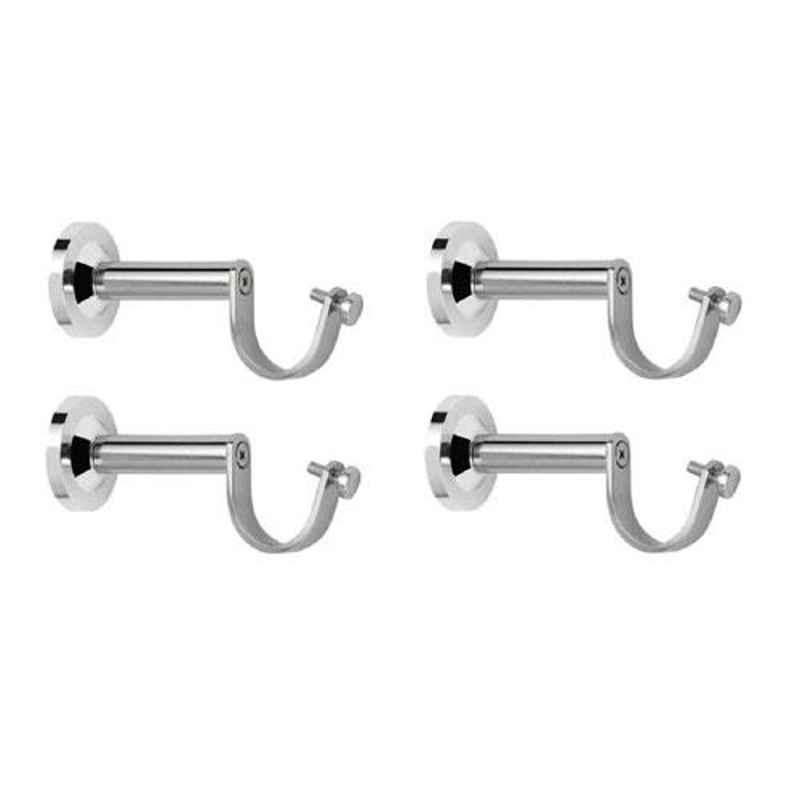 Nixnine Stainless Steel Fancy Silver Curtain Rod Support, SS_A-925_4PS (Pack of 4)